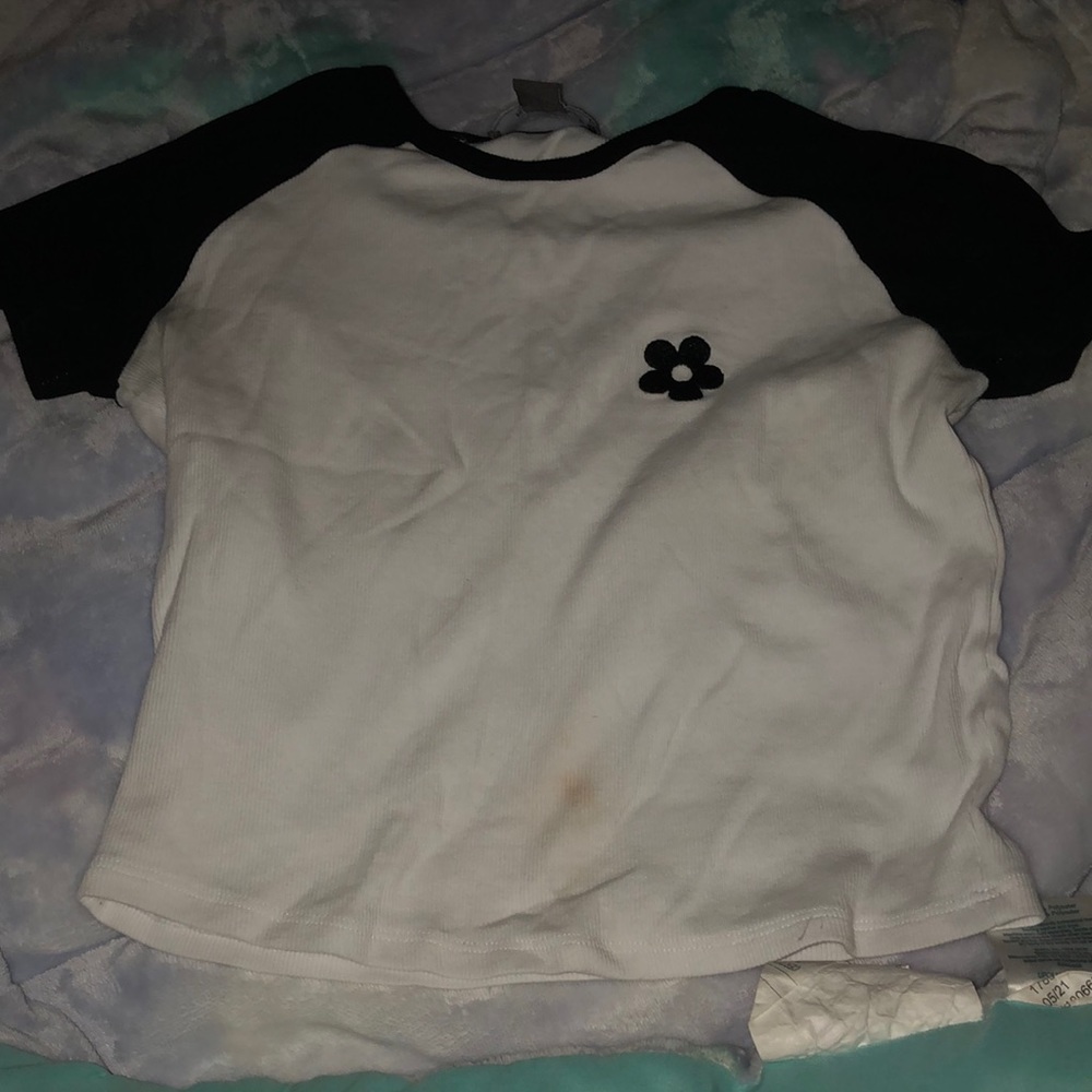 White Tee with Black Flower